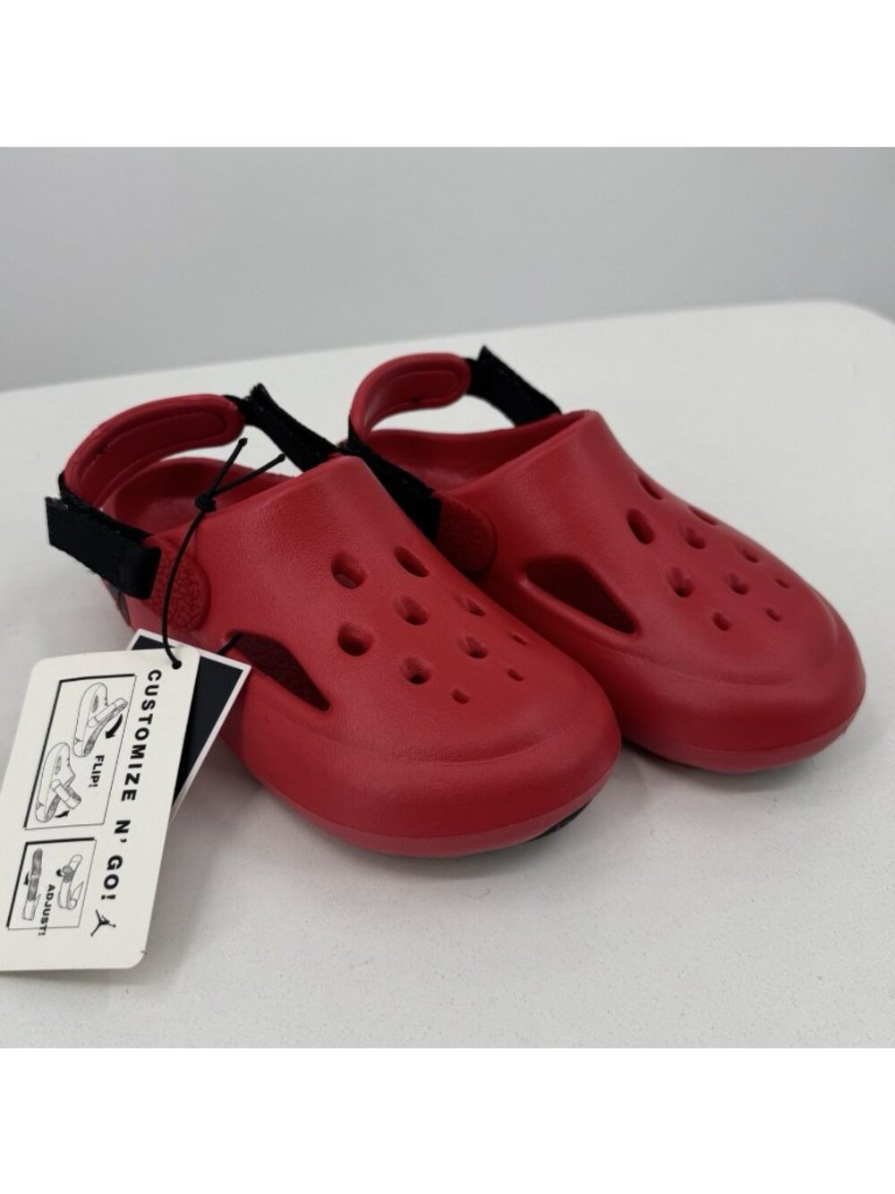Jordan Boy's Hydrip Slide Sandals sz 8C Red/Black Slip-on Clogs Adjustable Strap
